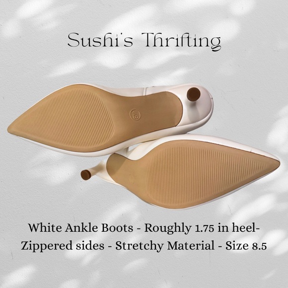 White Ankle Boots with Pointed Toe and Zipper Size 8.5 - Picture 5 of 5